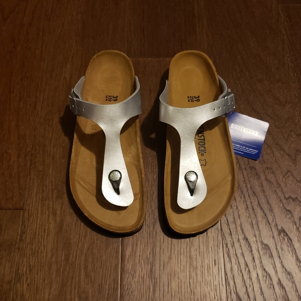 Birkenstock 8 9 39 gizeh silver sandals leather